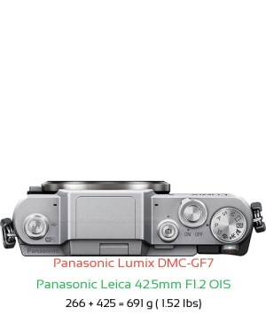 Panasonic GF7 with Panasonic Leica 42.5mm F1.2 OIS Lens Size