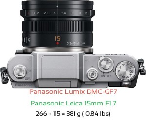 Panasonic GF7 with Panasonic Leica 15mm F1.7 Lens Size