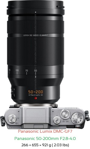 Panasonic GF7 with Panasonic 50-200mm F2.8-4.0 Lens Size