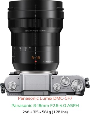 Panasonic GF7 with Panasonic 8-18mm F2.8-4.0 ASPH Lens Size