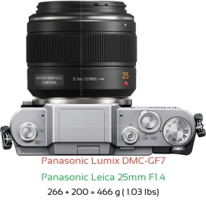 Panasonic GF7 with Panasonic Leica 25mm F1.4 Lens Size