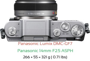 Panasonic GF7 with Panasonic 14mm F2.5 ASPH Lens Size