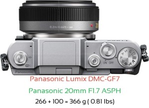 Panasonic GF7 with Panasonic 20mm F1.7 ASPH Lens Size