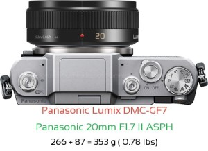 Panasonic GF7 with Panasonic 20mm F1.7 II ASPH Lens Size