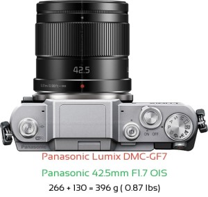 Panasonic GF7 with Panasonic 42.5mm F1.7 OIS Lens Size