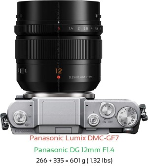Panasonic GF7 with Panasonic DG 12mm F1.4 Lens Size