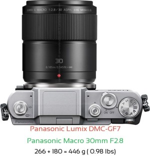 Panasonic GF7 with Panasonic Macro 30mm F2.8 Lens Size