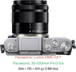 Panasonic GF7 with Panasonic 35-100mm F4.0-5.6 Lens Size