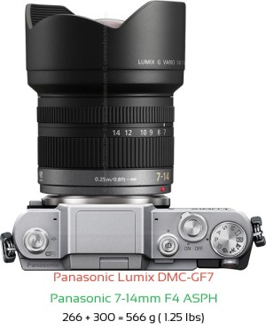 Panasonic GF7 with Panasonic 7-14mm F4 ASPH Lens Size