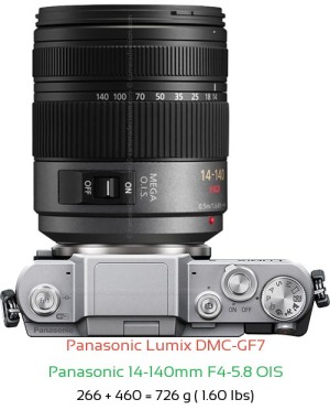 Panasonic GF7 with Panasonic 14-140mm F4-5.8 OIS Lens Size