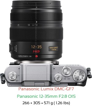 Panasonic GF7 with Panasonic 12-35mm F2.8 OIS Lens Size
