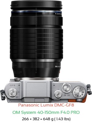 Panasonic GF8 with OM System 40-150mm F4.0 PRO Lens Size
