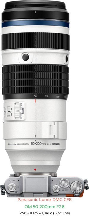 Panasonic GF8 with OM 50-200mm F2.8 Lens Size