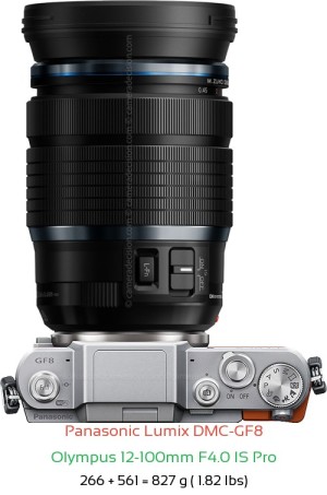 Panasonic GF8 with Olympus 12-100mm F4.0 IS Pro Lens Size