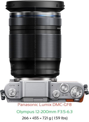 Panasonic GF8 with Olympus 12-200mm F3.5-6.3 Lens Size