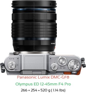 Panasonic GF8 with Olympus ED 12-45mm F4 Pro Lens Size