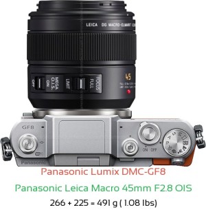 Panasonic GF8 with Panasonic Leica Macro 45mm F2.8 OIS Lens Size