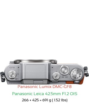 Panasonic GF8 with Panasonic Leica 42.5mm F1.2 OIS Lens Size