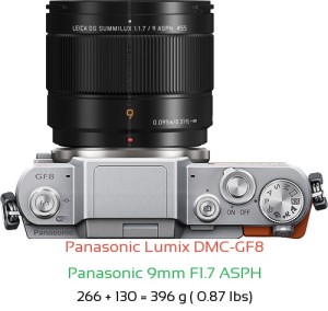 Panasonic GF8 with Panasonic 9mm F1.7 ASPH Lens Size