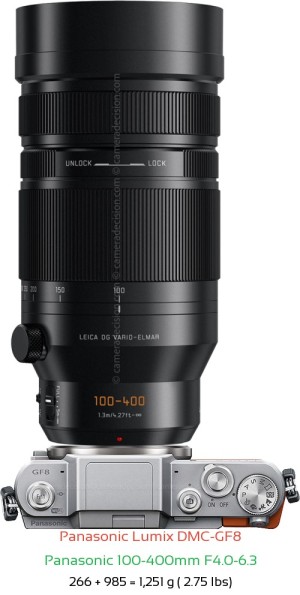 Panasonic GF8 with Panasonic 100-400mm F4.0-6.3 Lens Size