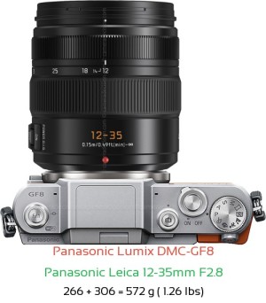 Panasonic GF8 with Panasonic Leica 12-35mm F2.8 Lens Size