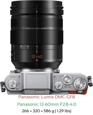 Panasonic GF8 with Panasonic 12-60mm F2.8-4.0 Lens Size