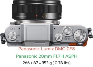Panasonic GF8 with Panasonic 20mm F1.7 II ASPH Lens Size