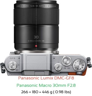 Panasonic GF8 with Panasonic Macro 30mm F2.8 Lens Size