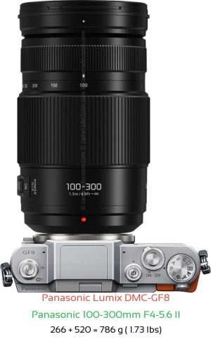 Panasonic GF8 with Panasonic 100-300mm F4-5.6 II Lens Size
