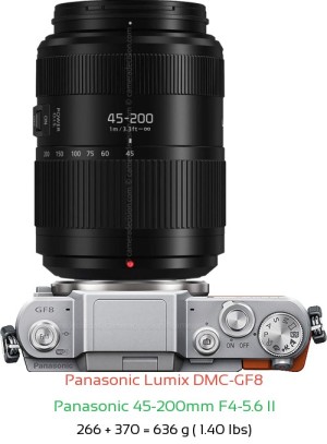 Panasonic GF8 with Panasonic 45-200mm F4-5.6 II Lens Size