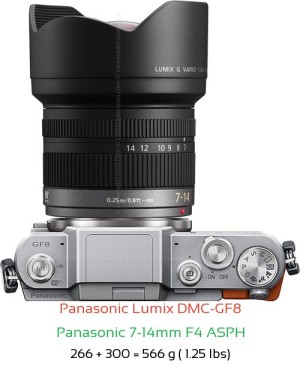 Panasonic GF8 with Panasonic 7-14mm F4 ASPH Lens Size