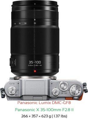Panasonic GF8 with Panasonic X 35-100mm F2.8 II Lens Size