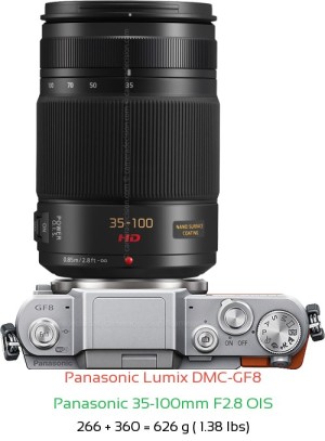 Panasonic GF8 with Panasonic 35-100mm F2.8 OIS Lens Size