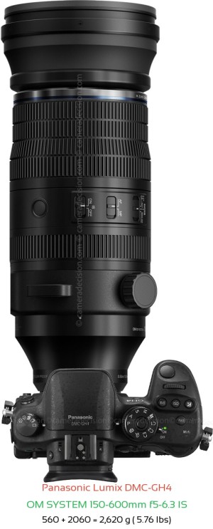 Panasonic GH4 with OM SYSTEM 150-600mm f5-6.3 IS Lens Size