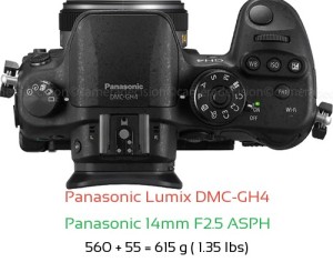 Panasonic GH4 with Panasonic 14mm F2.5 ASPH Lens Size