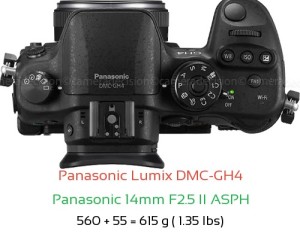 Panasonic GH4 with Panasonic 14mm F2.5 II ASPH Lens Size