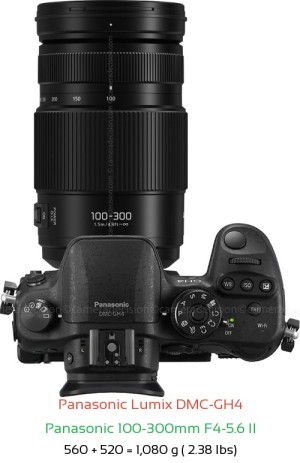 Panasonic GH4 with Panasonic 100-300mm F4-5.6 II Lens Size