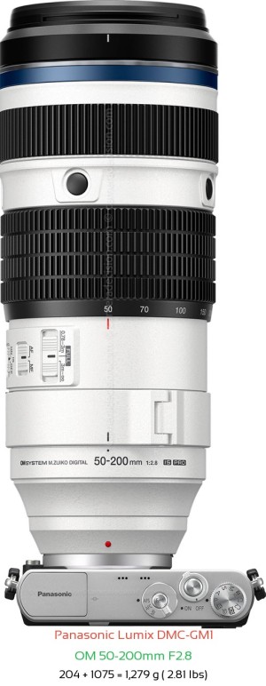 Panasonic GM1 with OM 50-200mm F2.8 Lens Size