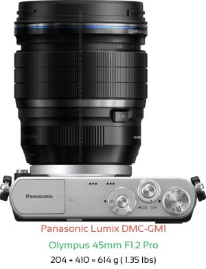 Panasonic GM1 with Olympus 45mm F1.2 Pro Lens Size