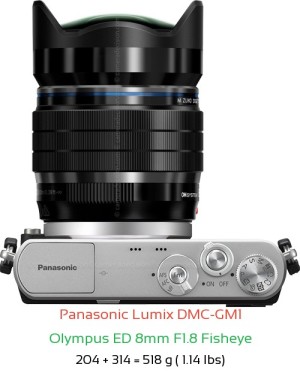 Panasonic GM1 with Olympus ED 8mm F1.8 Fisheye Lens Size