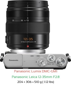 Panasonic GM1 with Panasonic Leica 12-35mm F2.8 Lens Size