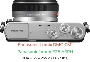 Panasonic GM1 with Panasonic 14mm F2.5 ASPH Lens Size