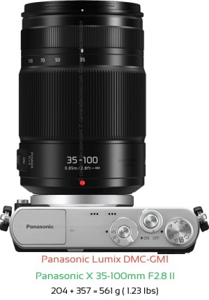 Panasonic GM1 with Panasonic X 35-100mm F2.8 II Lens Size