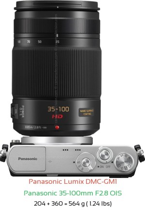 Panasonic GM1 with Panasonic 35-100mm F2.8 OIS Lens Size