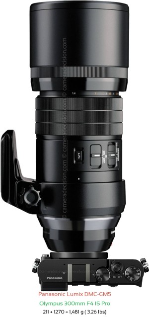 Panasonic GM5 with Olympus 300mm F4 IS Pro Lens Size