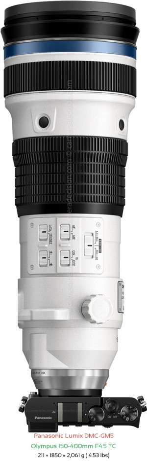 Panasonic GM5 with Olympus 150-400mm F4.5 TC Lens Size
