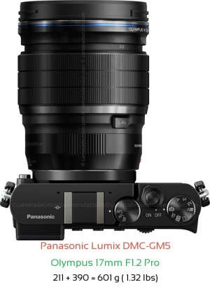 Panasonic GM5 with Olympus 17mm F1.2 Pro Lens Size