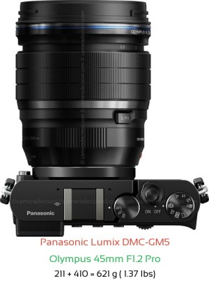 Panasonic GM5 with Olympus 45mm F1.2 Pro Lens Size