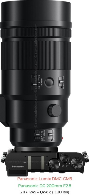 Panasonic GM5 with Panasonic DG 200mm F2.8 Lens Size