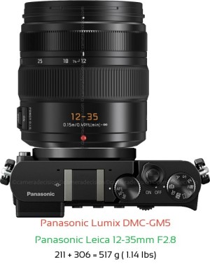 Panasonic GM5 with Panasonic Leica 12-35mm F2.8 Lens Size